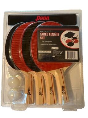 4-Player Table Tennis Paddle Set - Red/Black